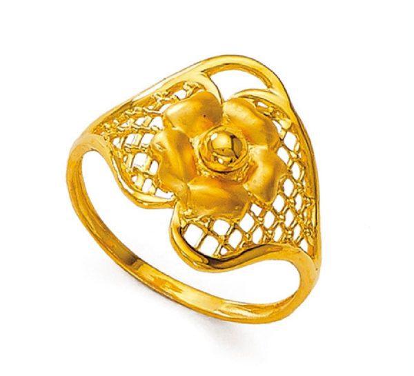 Open Flower Leaf Gold Ring