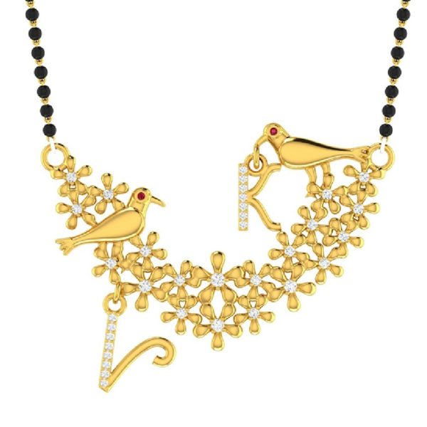 Bird Floret Initial Gold Pendant