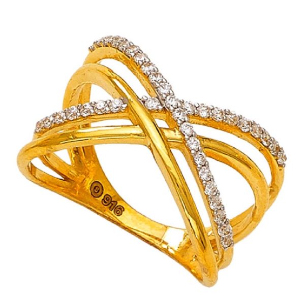Dazzle Circle Stone Studded Gold Ring