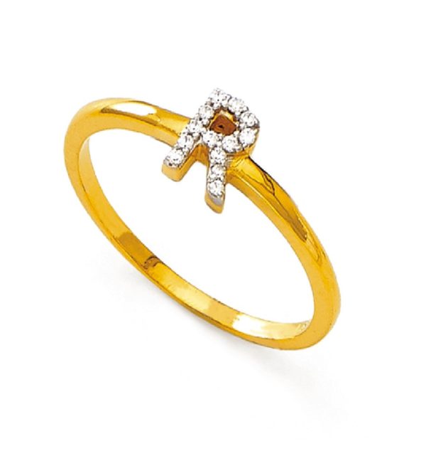 Gentle R Alphabet Gold Ring