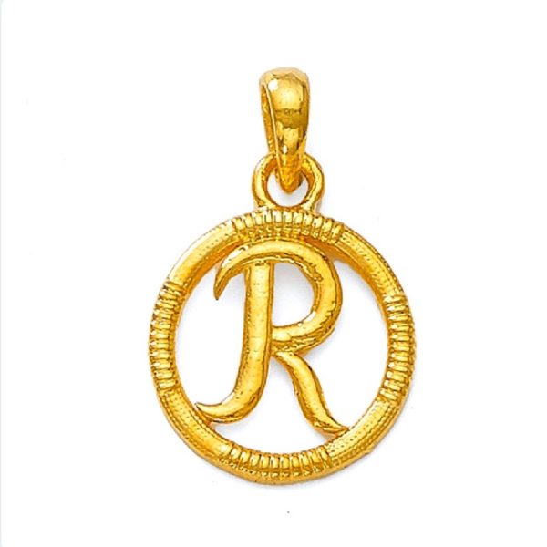 Designer R Initial Gold Pendant