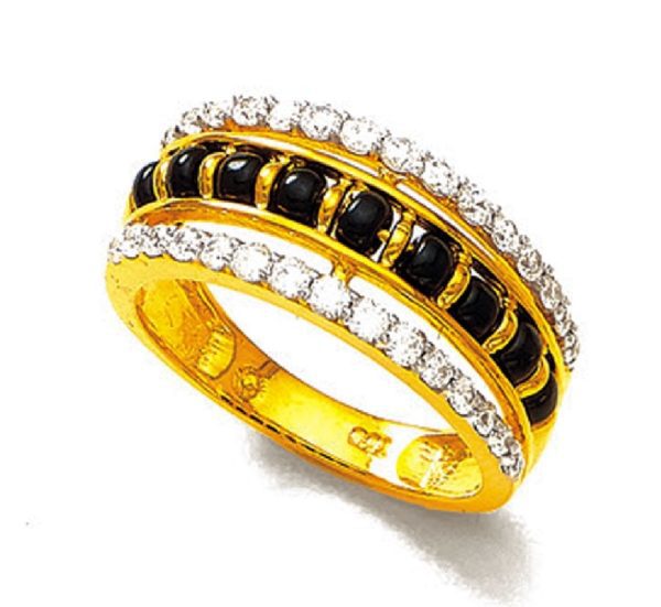 Two Tone Black Beads Gold Ring