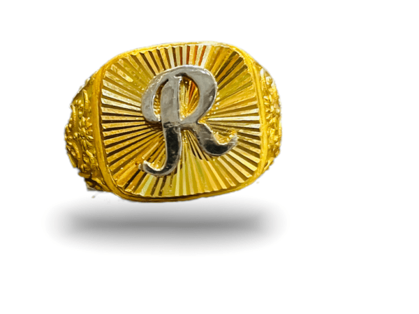 Shining R Alphabet Gold Ring