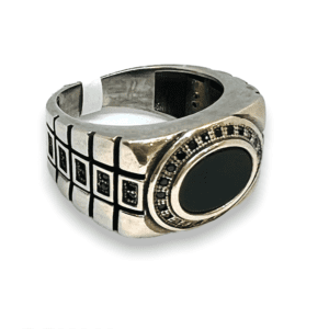 Black Stone Oxidised Silver Rings