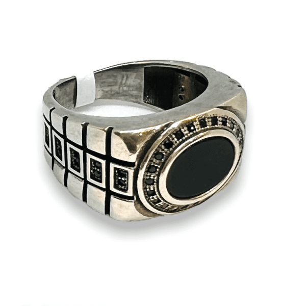 Black Stone Oxidised Silver Rings