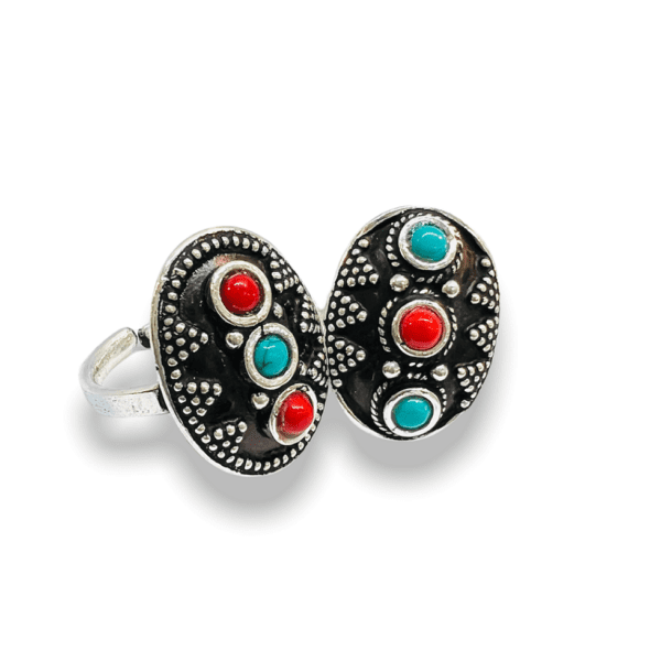 Silver Antique Multi Color Toe Ring