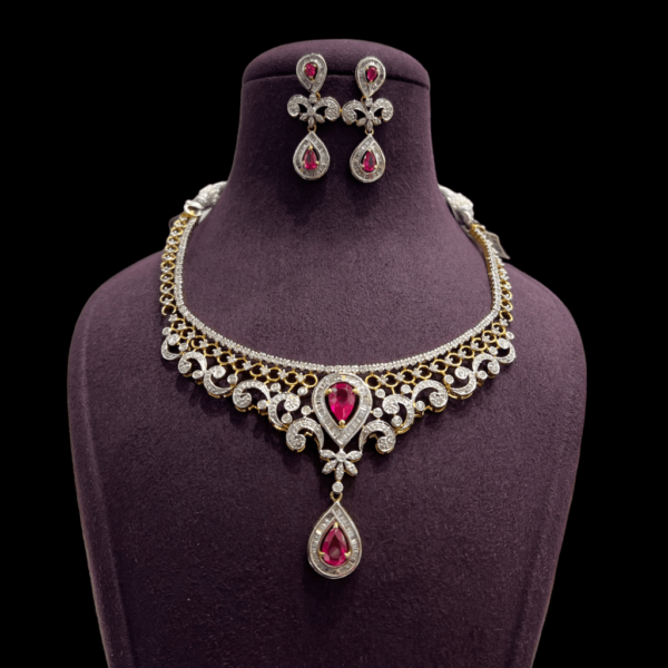 Natural Real Diamond Necklace set with Earrings in real Gold
