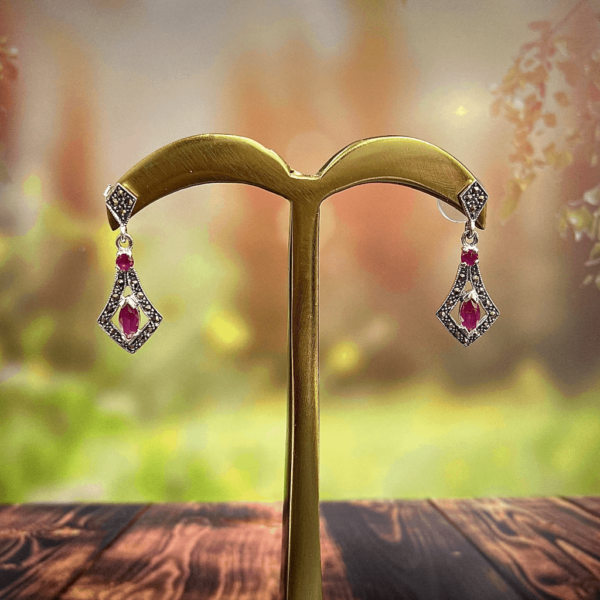 Pink Stone American Diamond Sterling Silver Earring