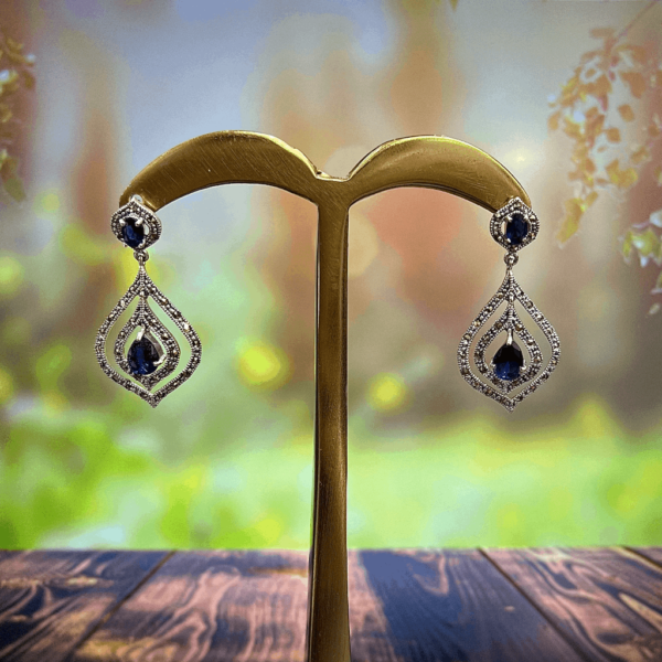 Blue Stone Sterling Silver Oxidised Earring