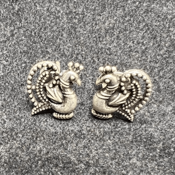 Silver Oxidised Peacock Earring