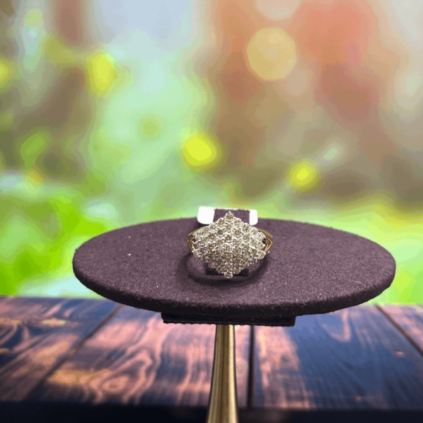 Yellow Gold Cluster Diamond Ring For Women