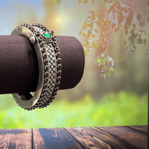 Sterling Silver Oxidised Red Stones Bracelet For Women