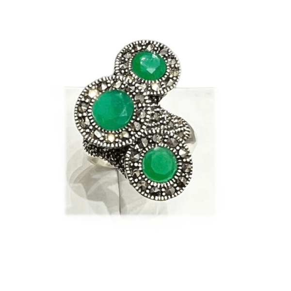 Oxidised Silver Green Stone Ring