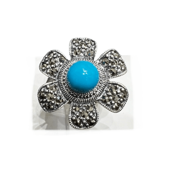 Oxidised 925 Silver Blue Stone Ring