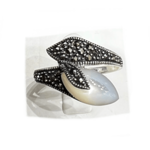 Oxidised Silver White MoonStone Stud Ring