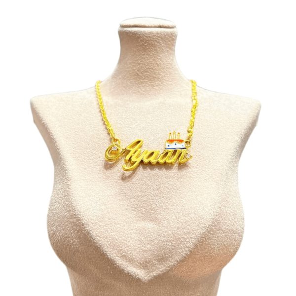 Birthday Cake Yellow Gold Baby Name Pendant