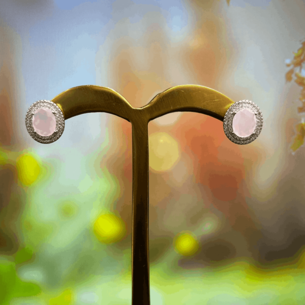 Sterling Silver Light Ping Oval Halo Stud Earring