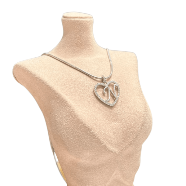 Alphabet N Silver Heart Pendant