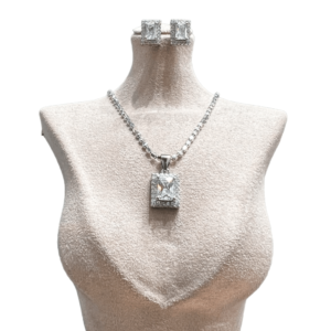 Silver Square Solitare Pendant Set