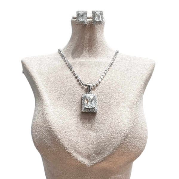 Silver Square Solitare Pendant Set
