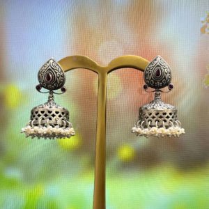 Oxidised Silver Teardrop Jhumki