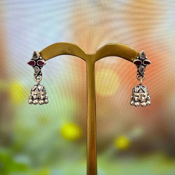 Oxidised Silver Black Beads Frost Jhumkas