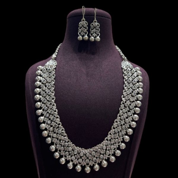 Traditional Oxidised Silver Necklace Jewellery Set for Women