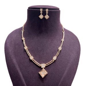 Rose Gold Silver Necklace With Earring