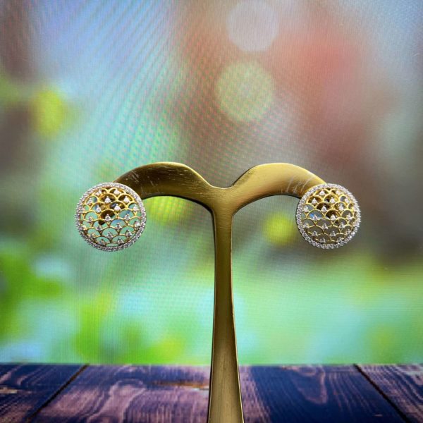 Yellow Gold Stones Studed Studs Earrings