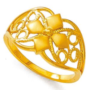 Open Flower Leaf Gold Ring