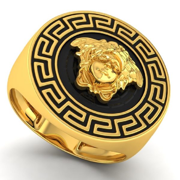 Black Enamel Versace Gold Ring
