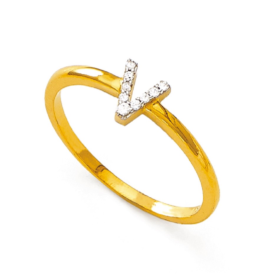 Stackable Inez Initial Ring - 14K Solid Gold - Oak & Luna
