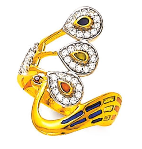 Colorful Mayur Gold Ring