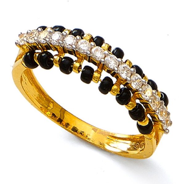 Mid Glitter Black Beads Gold Ring