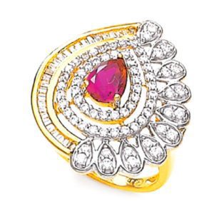 Red Lush Gold Floral Ring