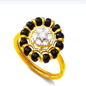 Round Shape Black Beads Gold Ring