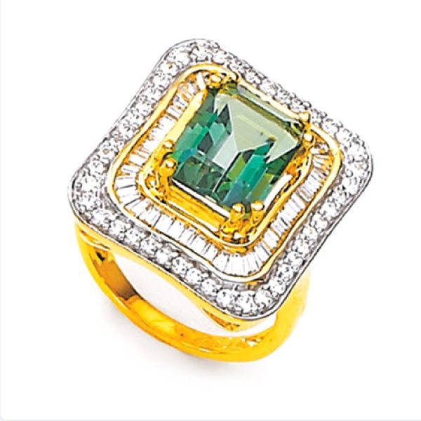 Square Cut Green Stone Gold Ring
