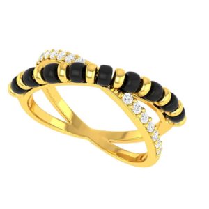 Mid Glitter Black Beads Gold Ring