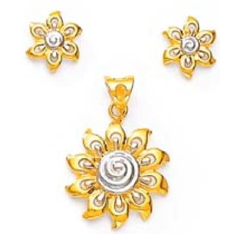 Jai Mata Di Gold Plated Pota Stone & Pearl Pendant Set With Earrings