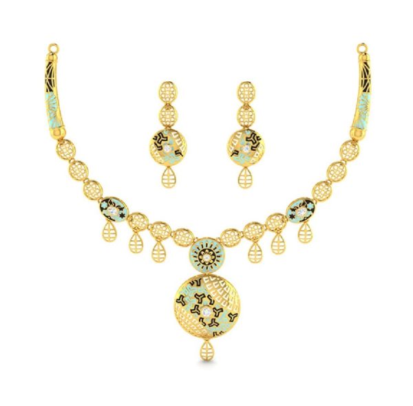 Nazam Turquoise Gold Necklace Set