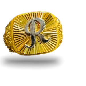 Shining R Alphabet Gold Ring