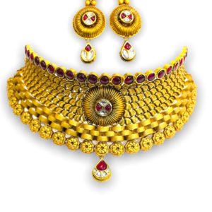 Antique inspired gold chocker necklace set