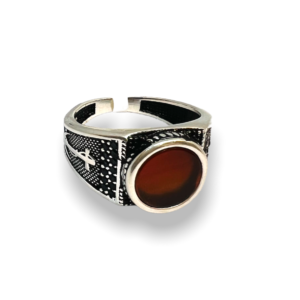 Oxidised Silver Redstone Gents Ring