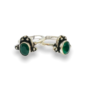 Green Stone Silver Antique Toe Ring