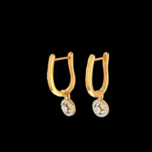 Yellow Gold Round Embeded  Diamond Earring For Women