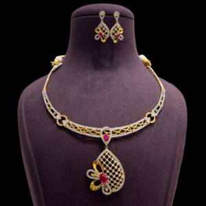 Natural Real Diamond Necklace set with Earrings in real Gold