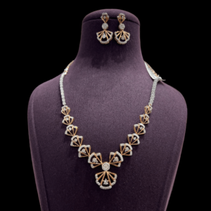 Sehgal Gold Diamond Necklace With Earring Set
