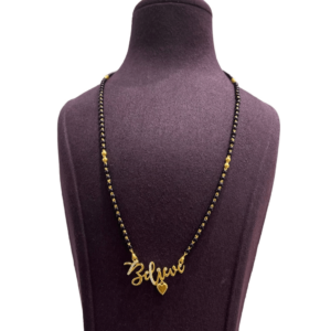 Sehgal Gold Believe Pendant With Black Beaded Chain