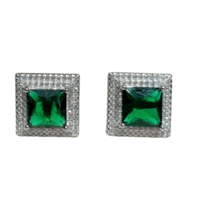 Green Stone Square Sterling Silver Earring For Women