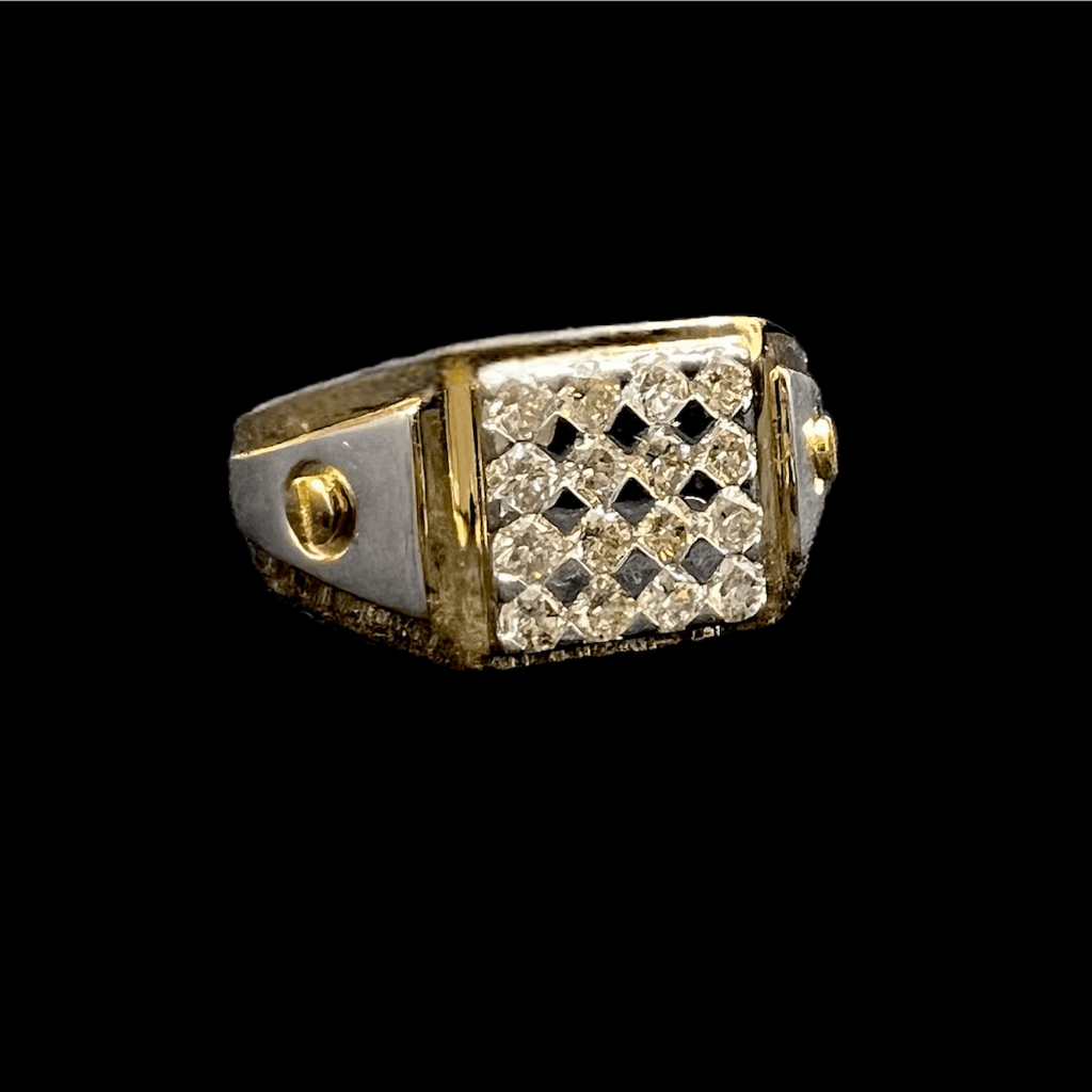 10K Yellow Gold Mens Round Cut Pave Diamond Fashion Concave Pink Ring 0.32  Ct. - JFL Diamonds & Timepieces